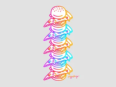 Pizzamburger gradient hamburger illustration neon pizza vector