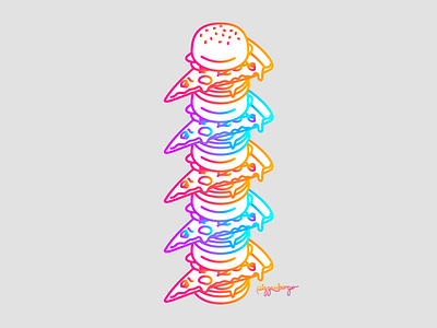 Pizzamburger gradient hamburger illustration neon pizza vector