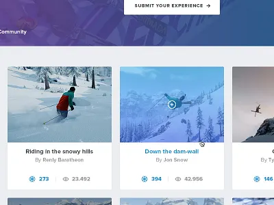 Snow Community page community game grid media modular posts rating snow video voting website wintersports