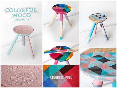 colorful wood chair colorfulwood handcrafted handmade handpainted pattern stool