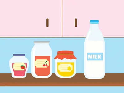 Kitchen Shelf cherries cooking honey illustration jam jar kitchen marmalade milk shelf strawberries sugar