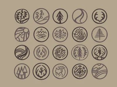 hand drawn nature icons deer fox hand drawn icons nature plants rivers trees