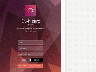 Background option for signup/login screen geometric login mobile quiz signup tablet wip