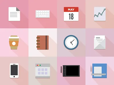 Set of 12 office icons charts coffee flat icon design flatties icon illustrator cc iphone keyboard office icons office vector icons productivity wacom