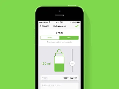Baby Pamper - feeding screen app baby feeding flat green ios nursing bottle