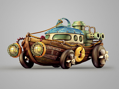 Unsinkable II 3d amphibian boat c4d car illustration