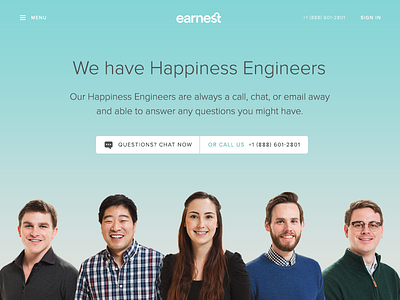 Earnest Happiness Engineers blue earnest flat homepage proxima simple support team