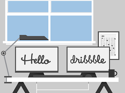 Thanks Dribbble black and white blue calender desk dribbble hello helvetica illustration thanks shot wendy