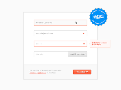 WIP - Sign Up Form account badge blue create form gray login orange signup tarful ux white