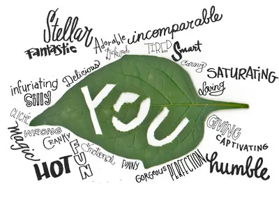 You Words cut descriptive hand leaf lettering real words