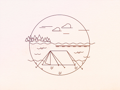 Camping camping forest lake line art lines sweden tent