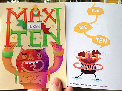 Max turns 10 - Legit birthday card cartoon illustration luchador luchadores print referee