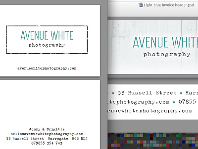 Avenue White Photography print design branding business card logo design print design teal texture typewriter wood
