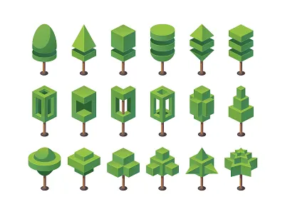 Topiary abstract element flora forest game garden geometry graphics object trees vector wood