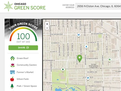 Green Score chicago design icon map pins responsive search sustainability ui web app