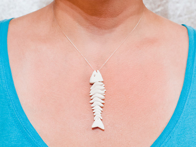 Fish skeleton bone fish fishbone jewellery jewelry pendant porcelain skeleton