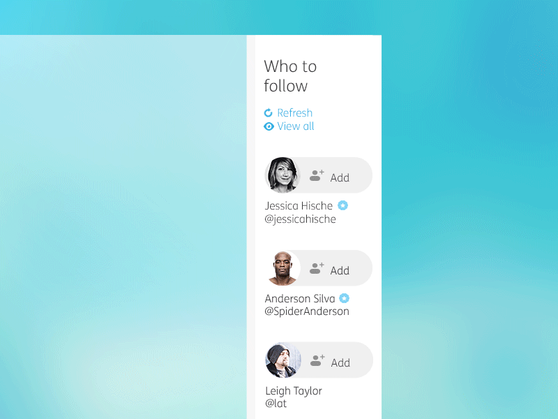 Twitter Redesign - Add user animation adding animation button follow minimal profile simple template twitter white