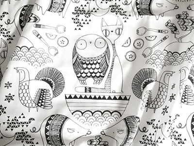 Line Pattern Fabric Mairead Murphy animals character childrens book detail hand drawn illustration monochrome pattern