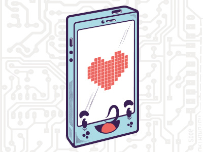 Phone cartoon illustration iphone love phone pixel vector