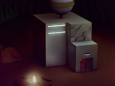 Low Poly Instant Lab building campfire low poly