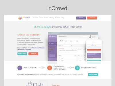 InCrowd Home Screen Design clean design flat interface landing splash ui user ux web website white