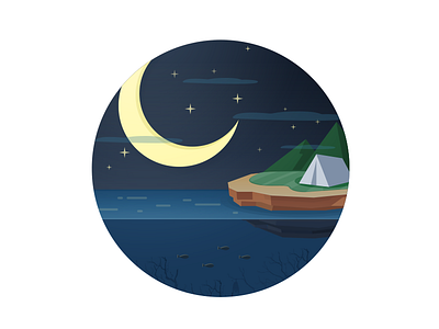 Night draw flat hill icon ios7 moon night sea weather