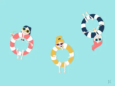 Flotadoras beach bikinis daikiri illustraton sea summer sun