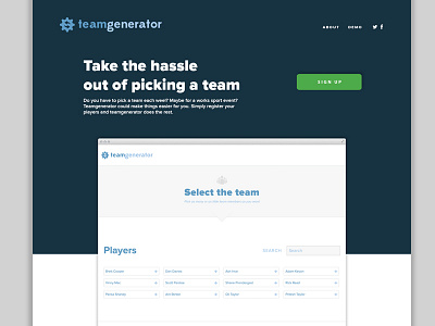 Teamgenerator interface website