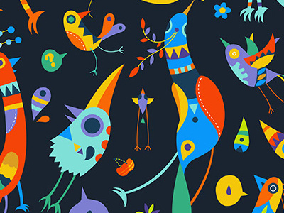 Curious art birds colorful design illustration magazine pattern