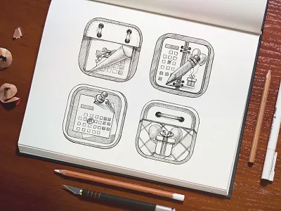 Icons Sketch balloon best birthday calendar gift icon illustration ios pencil photo process sketch