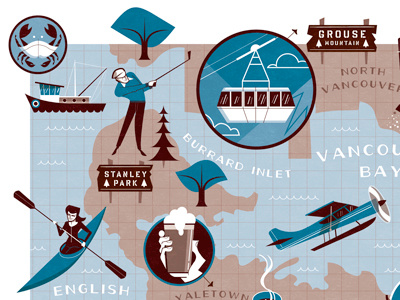 Vancouver Map wip editorial illustration map three color