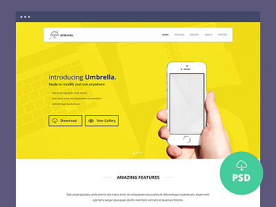 Freebie – Umbrella – Ultimate App Landing Page PSD Template app freebie fully layered landing page pixel perfect psd template umbrella