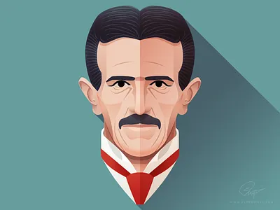 Nikola Tesla - Infographic element character design electricity face flat head inventor man nikola portrait serbian tesla