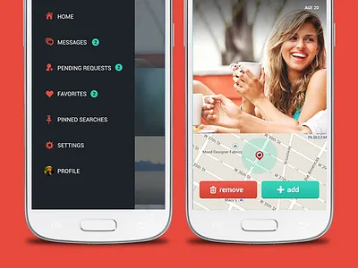 android app add android app button call to action flat icons map menu remove swipe