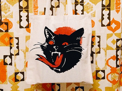 Cat bag black cat tote cat illustration merchandise screen print silkscreen