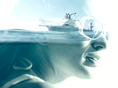 Double Exposure boat double exposure effect fishing light photography sunglasses water woman