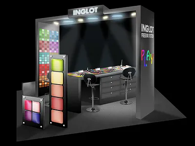 INGLOT booth design. Made In Photoshop. 3d art booth colors creative design perspective photoshop