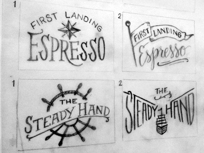 Coffee Sketches hand lettering nautical pencil sketch