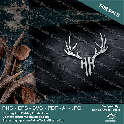 HH Letter Deer Antler Hunting Logo deer antler logo deer logo hh letter logo hunting logo