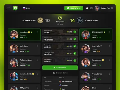 CS2 Match – table of players betting cs2 csgo esports game gaming graphic design match players server skins tournament ui uiux ux web design