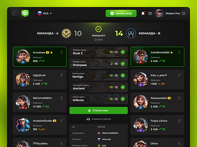 CS2 Match – table of players betting cs2 csgo esports game gaming graphic design match players server skins tournament ui uiux ux web design