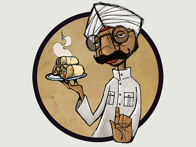 Kati Roller character food illustration indian kati turban waiter