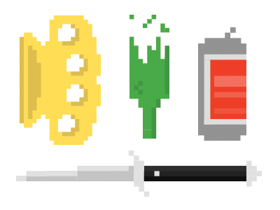 Tools Of The Trade 8bit battle beer brassknuckles danger designbattle fight glassbottle pixel rumble switchblade