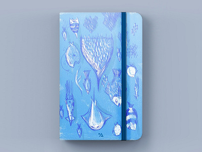 Notebook blue fish illustration moleskine notebook sea