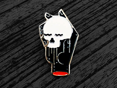 Sleepy Skull Lapel Pin black enamel hand icon illustration pin red skull white