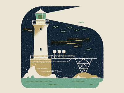 On the Rocks birds clouds icon lighthouse muti night ocean rock sea shine texture vector