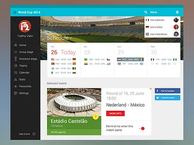 World Cup 2014 Dashboard dashboard fifa world cup fifa world cup 2014 flat flat dashboard flat design football football dashboard material design ui world cup world cup 2014