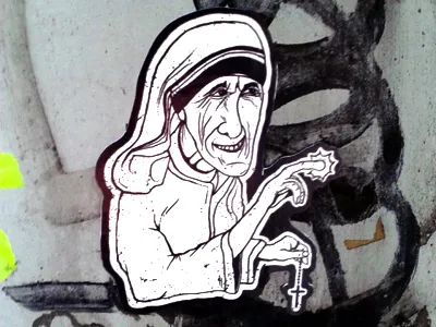 Mother Teresa branding cross e.t. grunge illustration nun skate sticker street street art teresa
