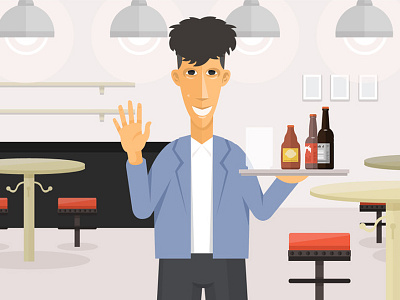 Character bar beer interior flat illustration man