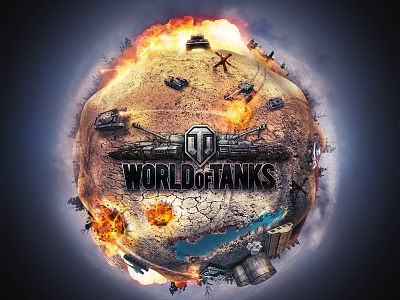 Illustration for leading game developer fire fog gaming illustration planet round shots tanks war water